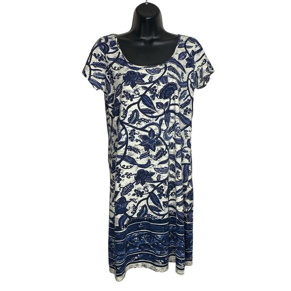 Lucky Brand Dress Womens Small Blue White Floral Scoop Neck Bohemian Peasant - Picture 1 of 9